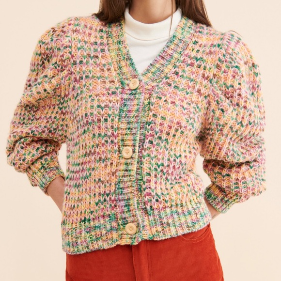 MOON RIVER Multicoloured Puff Sleeve Cardigan - Picture 1 of 6
